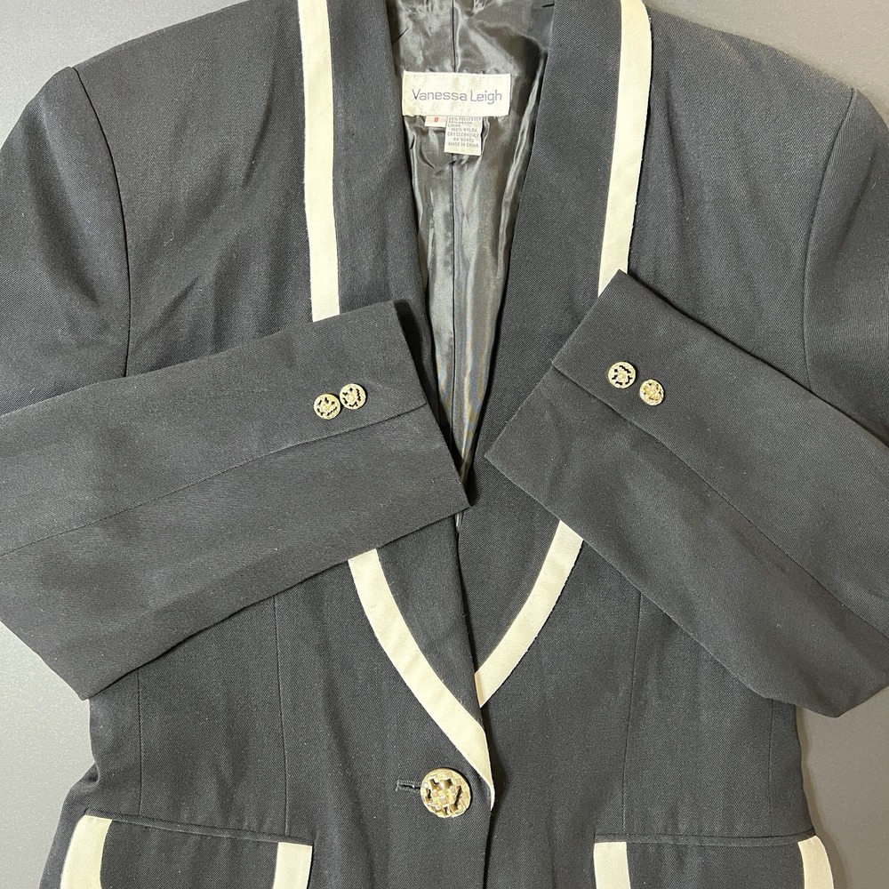 Vanessa Leigh Blazer Women's 8 Black & White‎ Preppy Academia Business 90s